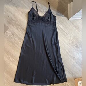 Gray Midi Satin Night Gown Slip Lace